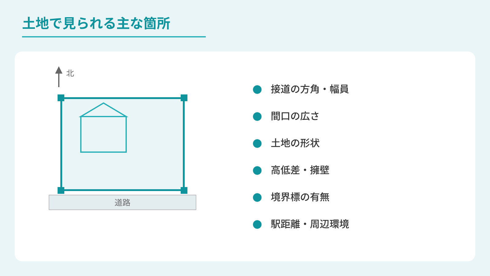 土地で見られる主な箇所