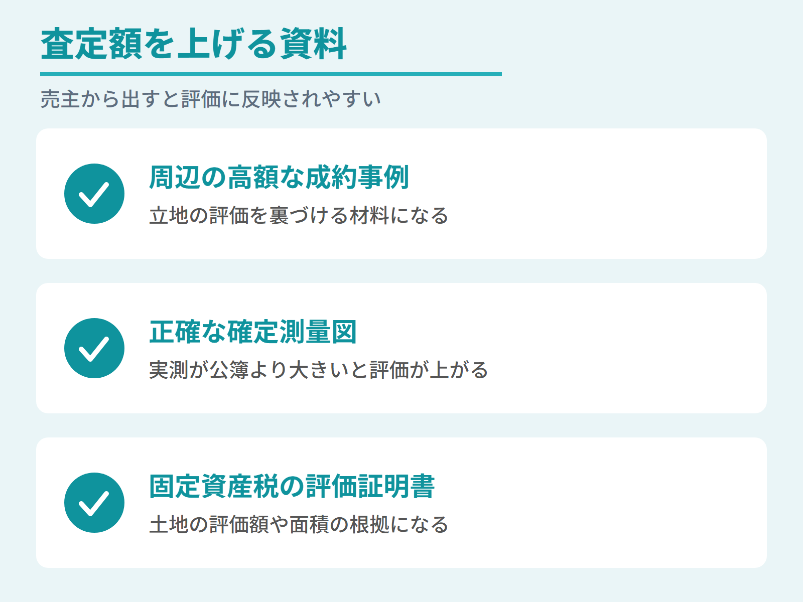 査定額を上げるために売主が出す資料