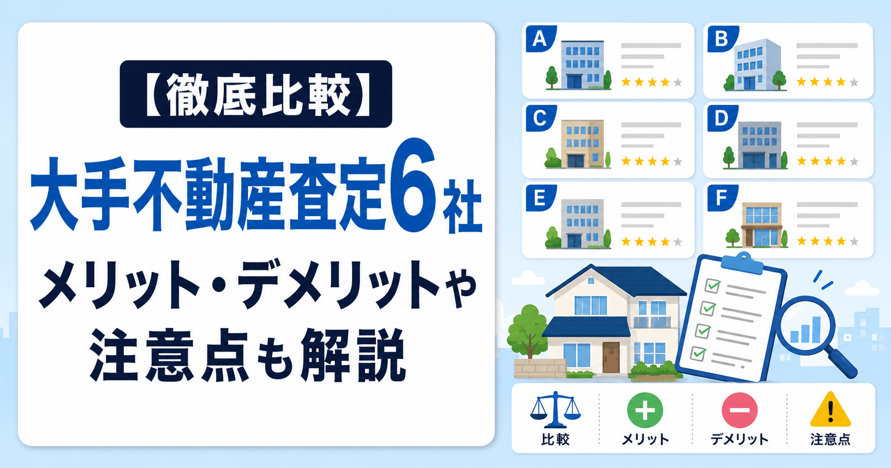 不動産査定の大手6社を比較｜メリット・デメリットや注意点も解説