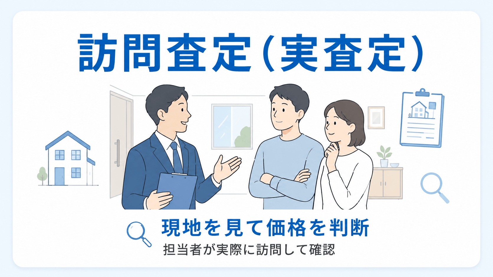 訪問査定:担当者が現地を確認して価格を出す査定方法の図解