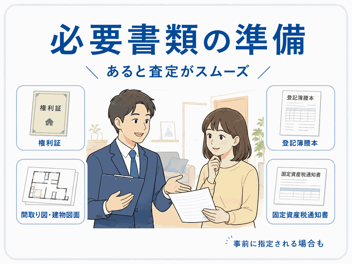 訪問査定で用意する主な書類の図解
