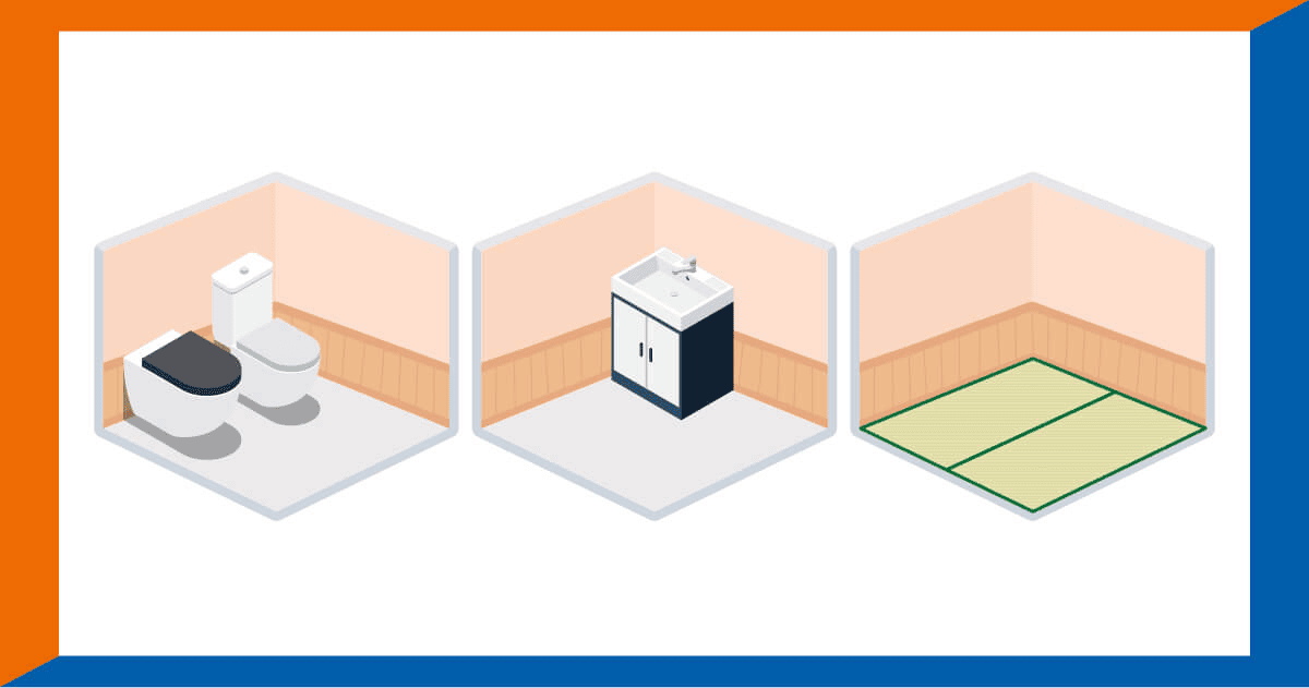 トイレ、洗面台、畳が配置された部屋の図