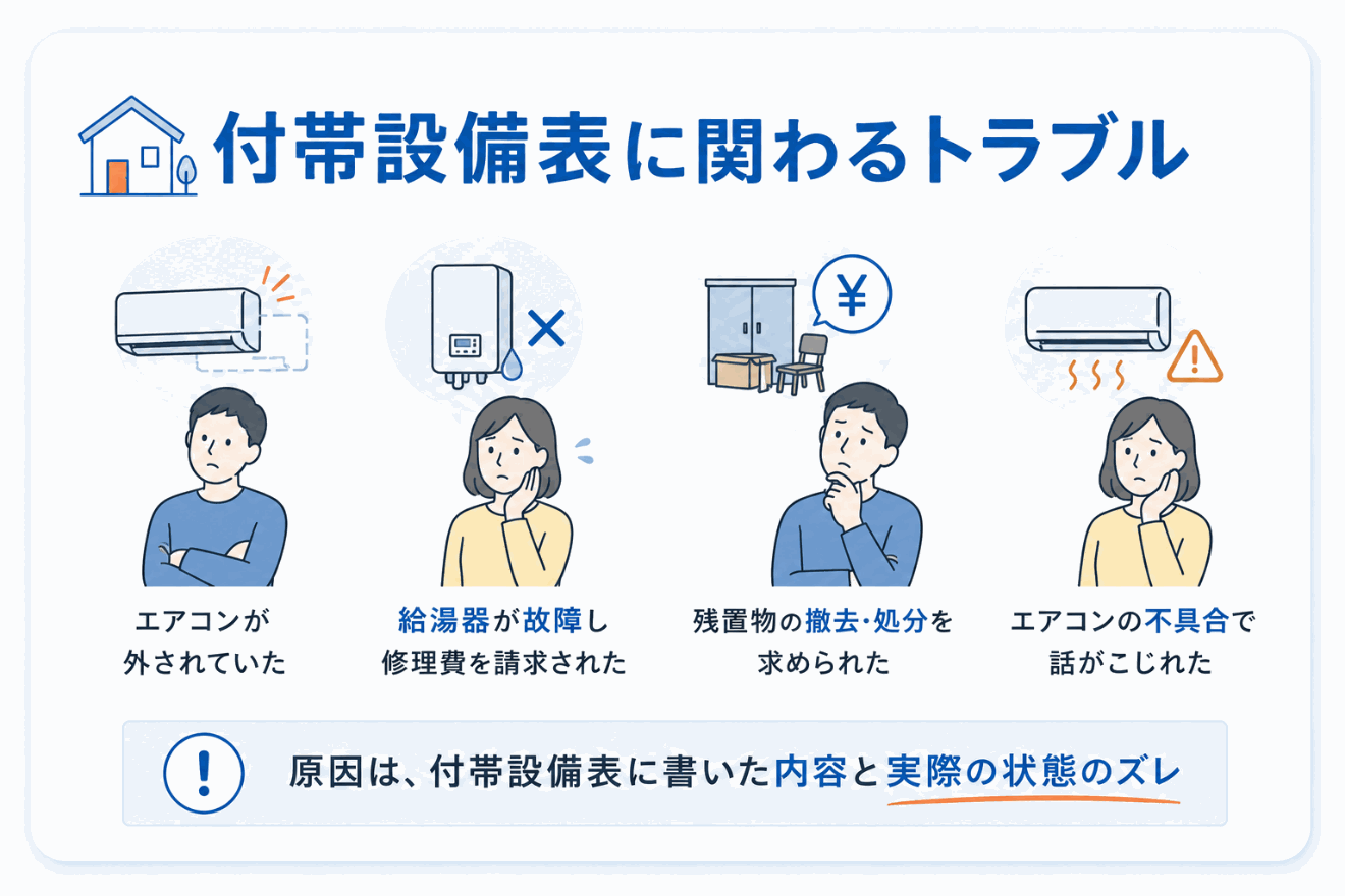 付帯設備表に関わるトラブルのイメージ図