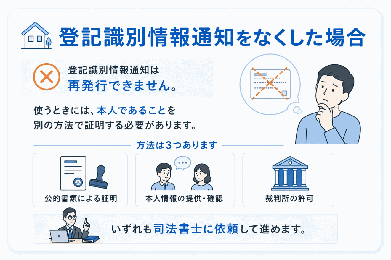 登記識別情報通知をなくしたときの対処法3つのイメージ図