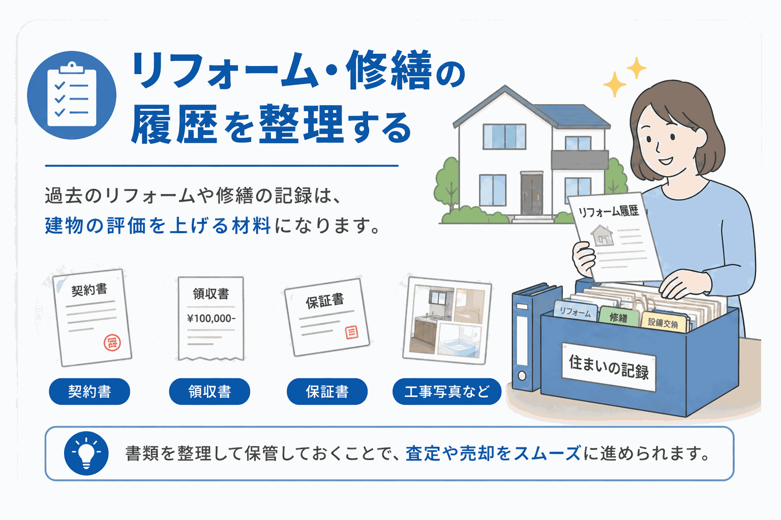 リフォーム・修繕の履歴を整理することを示すイラスト